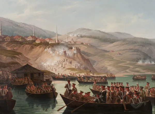 Episode in the Caucasian wars – Crossing the river in Arcx av January Suchodolski