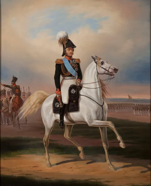 Equestrian portrait of Mr. Paskiewicz av January Suchodolski