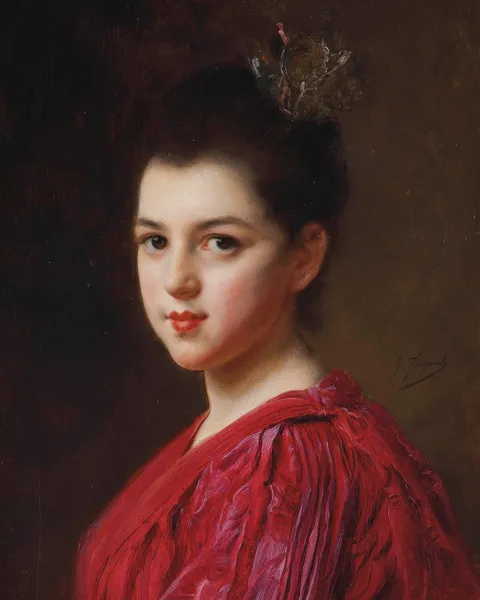 Femme à la robe rouge av Gustave Jean Jacquet
