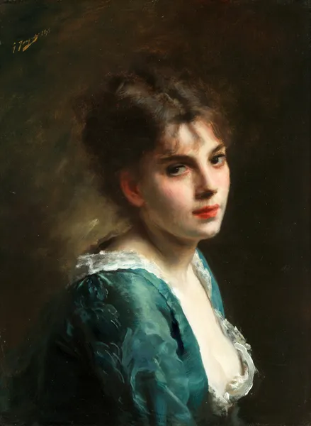 Portrait of a young beauty av Gustave Jean Jacquet