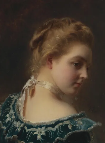 Young Beauty In A Green Dress av Gustave Jean Jacquet
