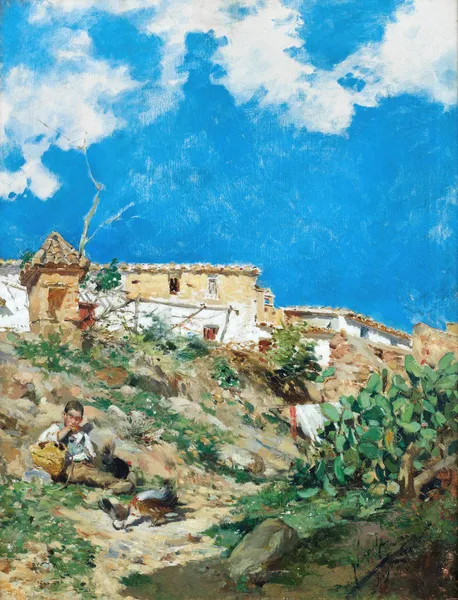 A landscape with figure in Sagunto, Valencia av Joaquín Sorolla