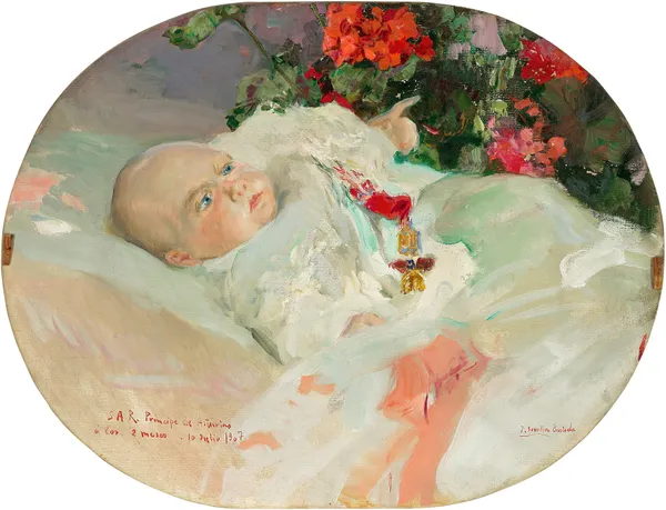 Retrato del Príncipe de Asturias. Alfonso de Borbón Battenberg a los dos meses av Joaquín Sorolla