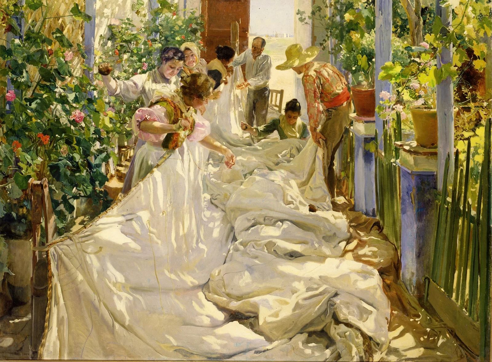 Sewing the Sail av Joaquín Sorolla