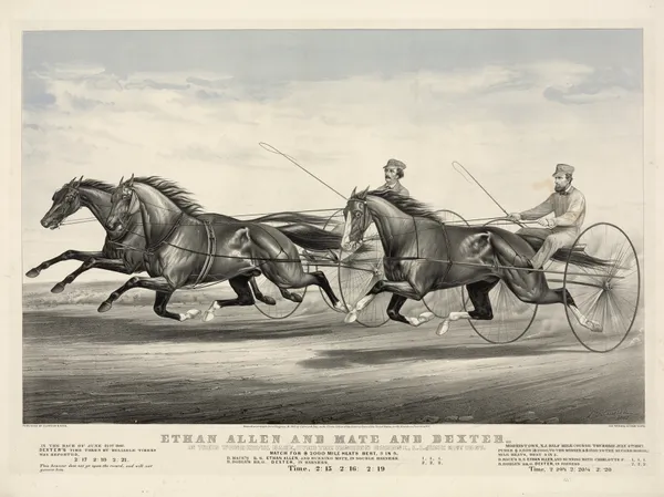 Ethan Allen and Mate and Dexter; In their wonderful race, over the fashion course, L.I. June 21st 1867 av John Cameron