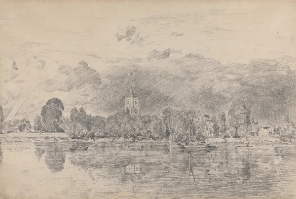 Fulham Church from across the River av John Constable