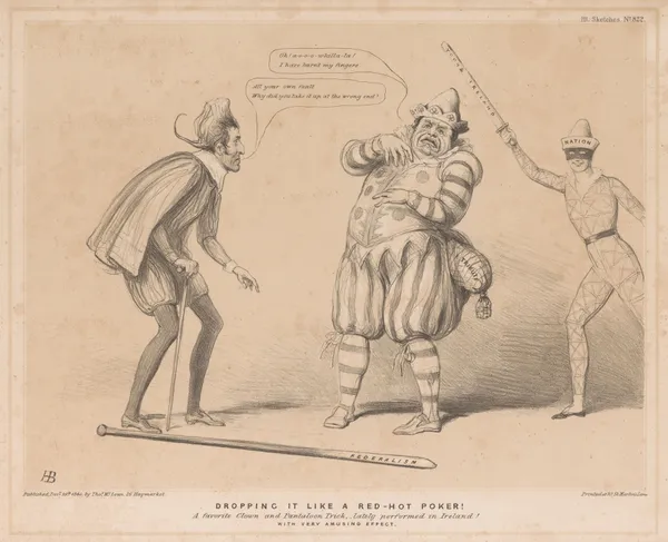 Dropping it like a red-hot poker! ‘A favorite Clown and Pantaloon Trick,- lately performed in Ireland! With very amusing effect av John Doyle