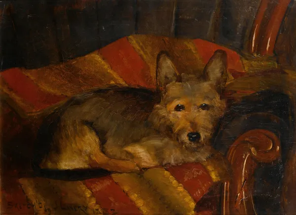 Dog on a chair av Sir John Lavery