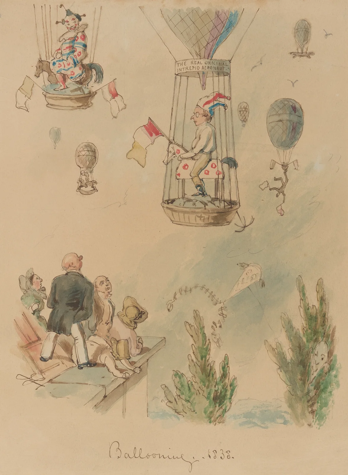 Ballooning. 1838. av John Leech