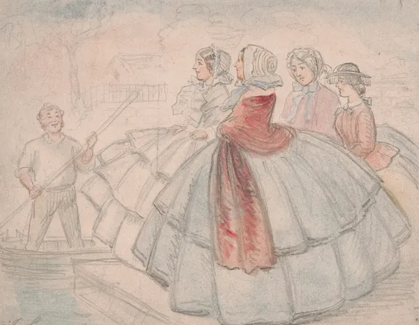 Crinolines by the River av John Leech