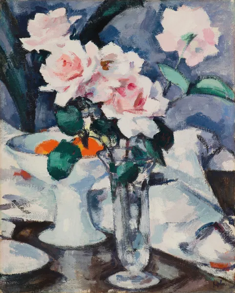 Pink Roses in a Glass Vase – nr 1 av Samuel John Peploe