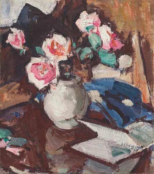 Pink Roses in a Vase av Samuel John Peploe