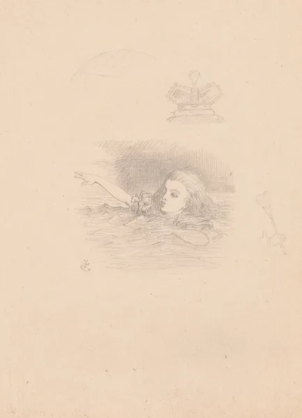 Drawing of Alice swimming av Sir John Tenniel