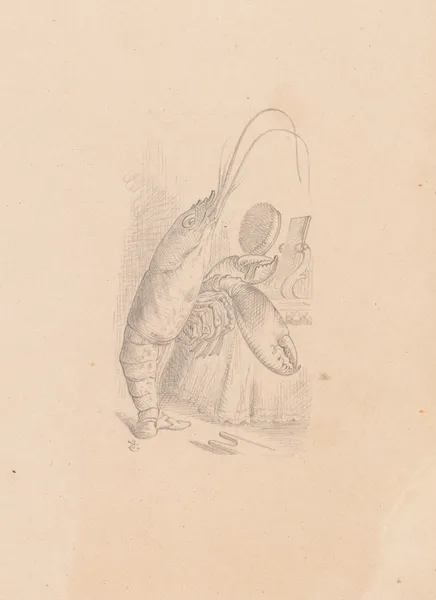 Drawing of the Lobster primping before a mirror av Sir John Tenniel