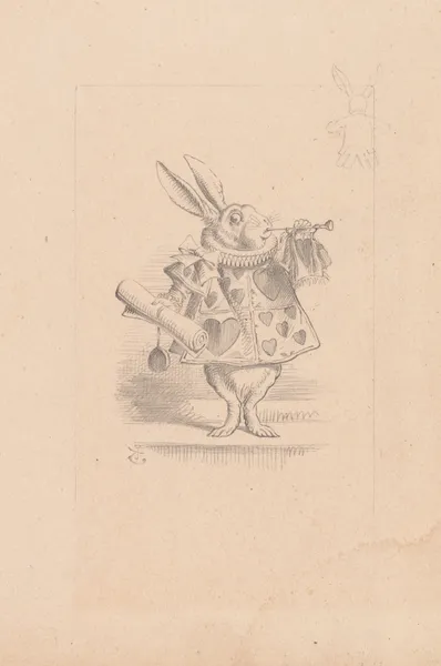 Drawing of the White Rabbit as a herald av Sir John Tenniel