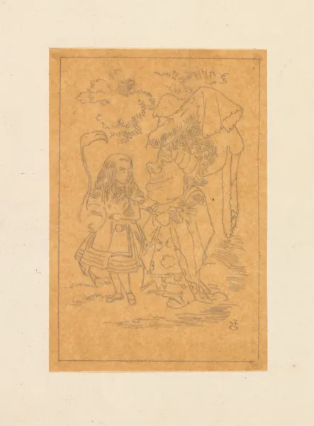 Tracing of Alice (with flamingo) chats with the Duches av Sir John Tenniel