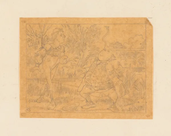 Tracing of Father William balancing an eel on the end of his nose av Sir John Tenniel