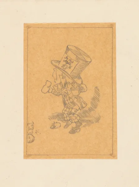 Tracing of the Mad Hatter arrives hastily in court to testify av Sir John Tenniel