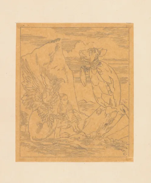 Tracing of the Mock Turtle and Gryphon sing to Alice av Sir John Tenniel