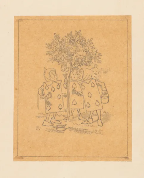 Tracing of Two, Five and Seven painting the rosebush av Sir John Tenniel