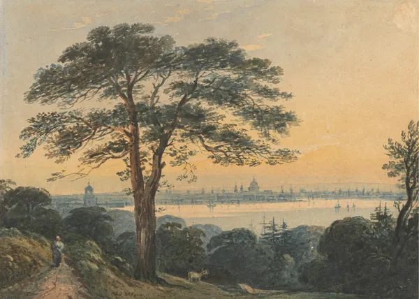 London from the Thames av John Varley