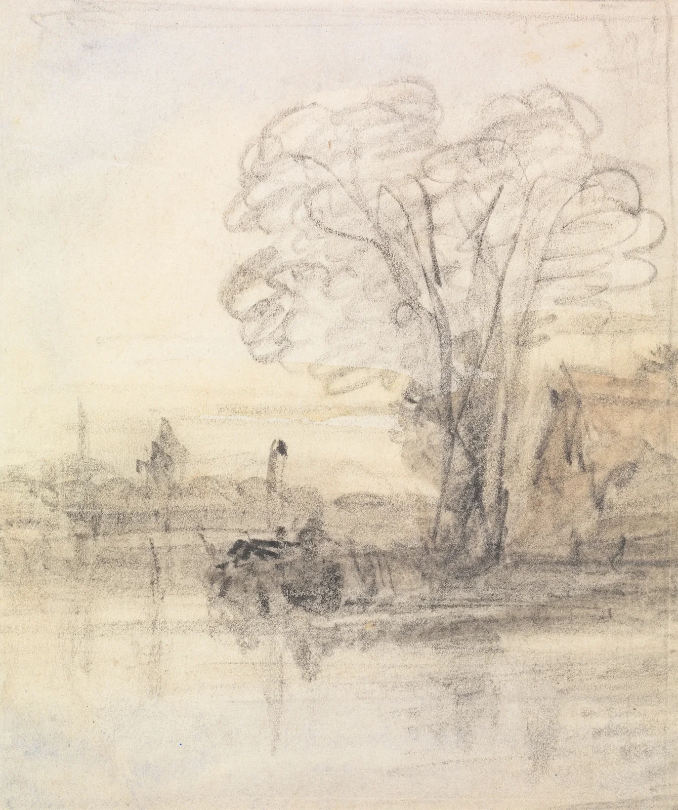 Trees Overhanging a River av John Varley