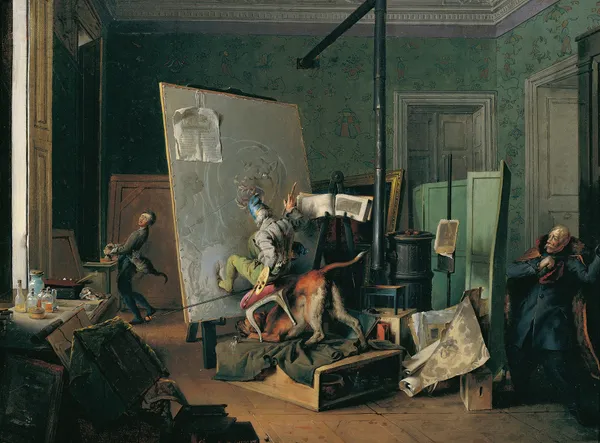 Komische Szene im Atelier av Josef Danhauser