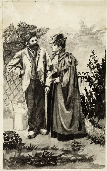Couple dans un jardin av Arthur-Joseph Gueniot