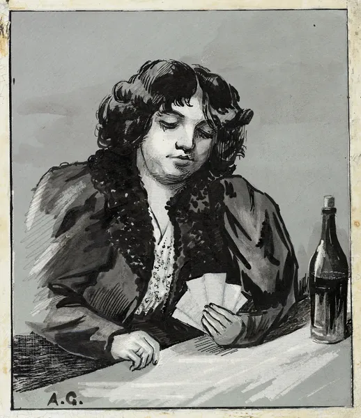 La joueuse de cartes à la bouteille av Arthur-Joseph Gueniot