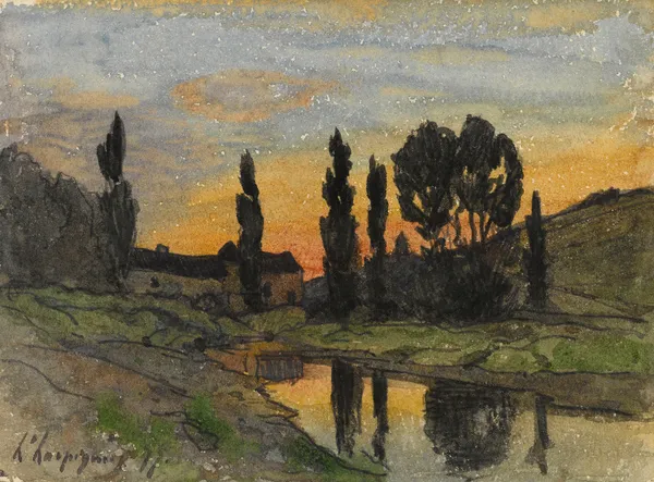 Arbre au bord d’une rivière av Henri-Joseph Harpignies
