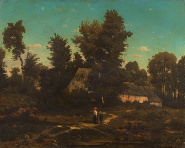Paysage aux chaumières av Henri-Joseph Harpignies