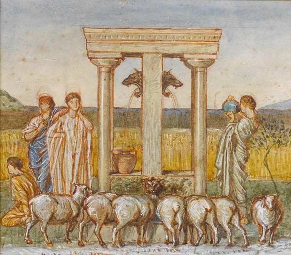 Study for ‘Pastoral scene of shepherds and maidens at a well’ c.1886 av Albert Joseph Moore