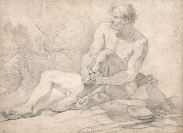 Académie d’homme assis dans un paysage av Charles-Joseph Natoire