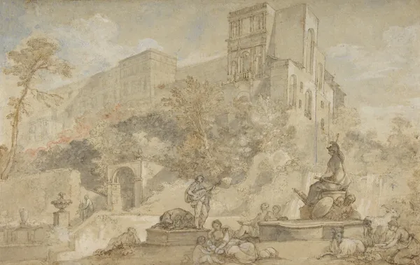 The Fountain of Rome at the Villa d’Este, Tivoli av Charles-Joseph Natoire