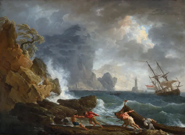 An Italian Harbour in Stormy Weather av Claude-Joseph Vernet