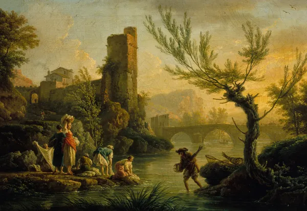 Paysage avec des lavandières av Claude-Joseph Vernet