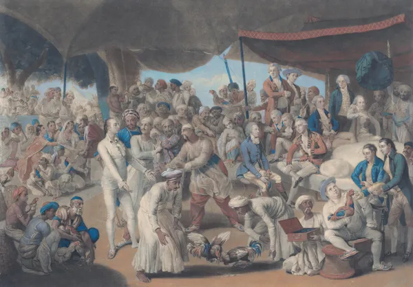 Colonel Mordaunt’s Cock Match at Lucknow av Johan Joseph Zoffany