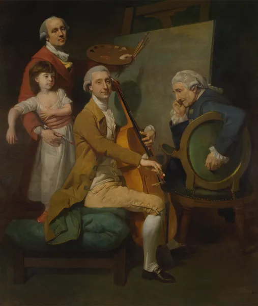 Self-Portrait with His Daughter Maria Theresa, James Cervetto, and Giacobbe Cervetto av Johan Joseph Zoffany