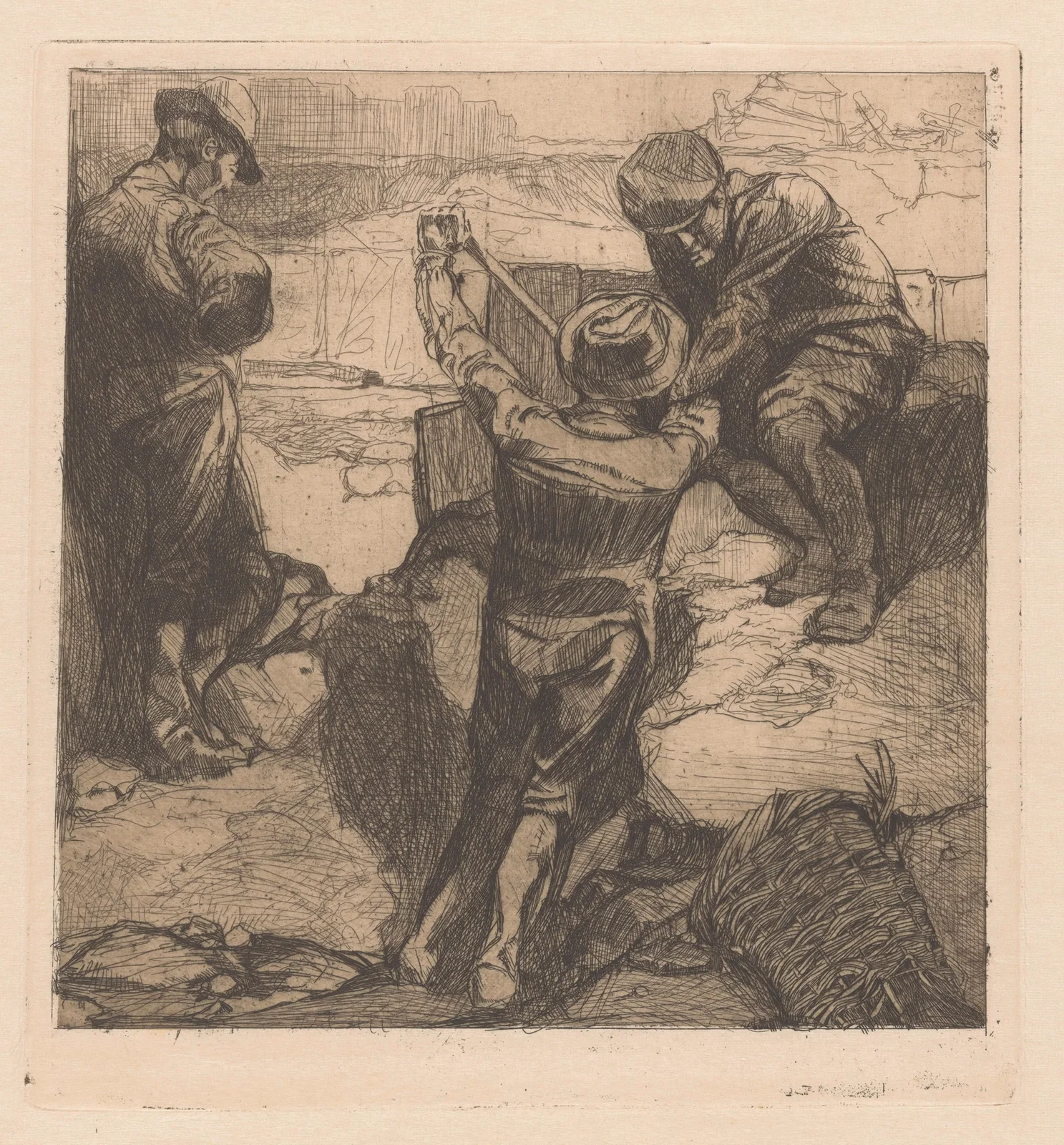 Drie arbeiders aan het werk av Johannes Josephus Aarts