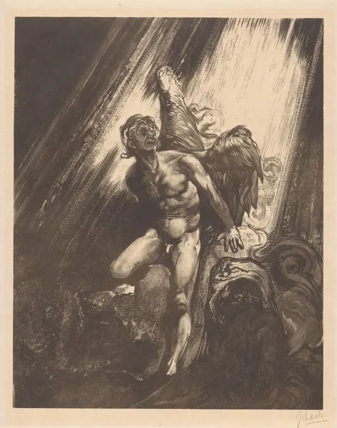 Gevallen engel leunend tegen een rots av Johannes Josephus Aarts