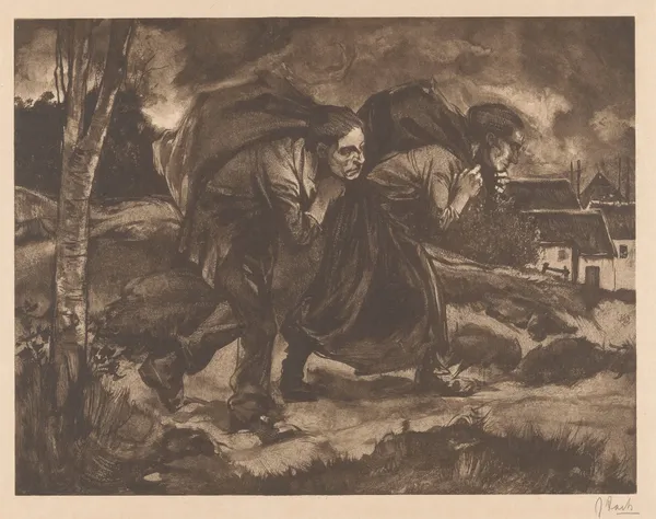 Man en vrouw met zak op de rug av Johannes Josephus Aarts