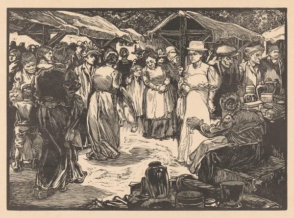 Marktscène met mannen en vrouwen – nr 1 av Johannes Josephus Aarts