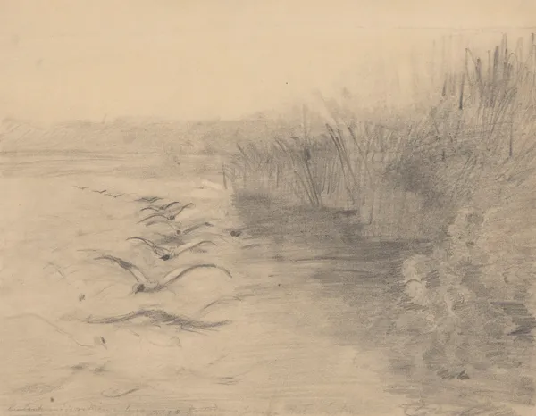 Ptaki nad jeziorem, szkic do obrazu ‘Jezioro o zmierzchu’ z 1890 r. av Jozef Chelmonski
