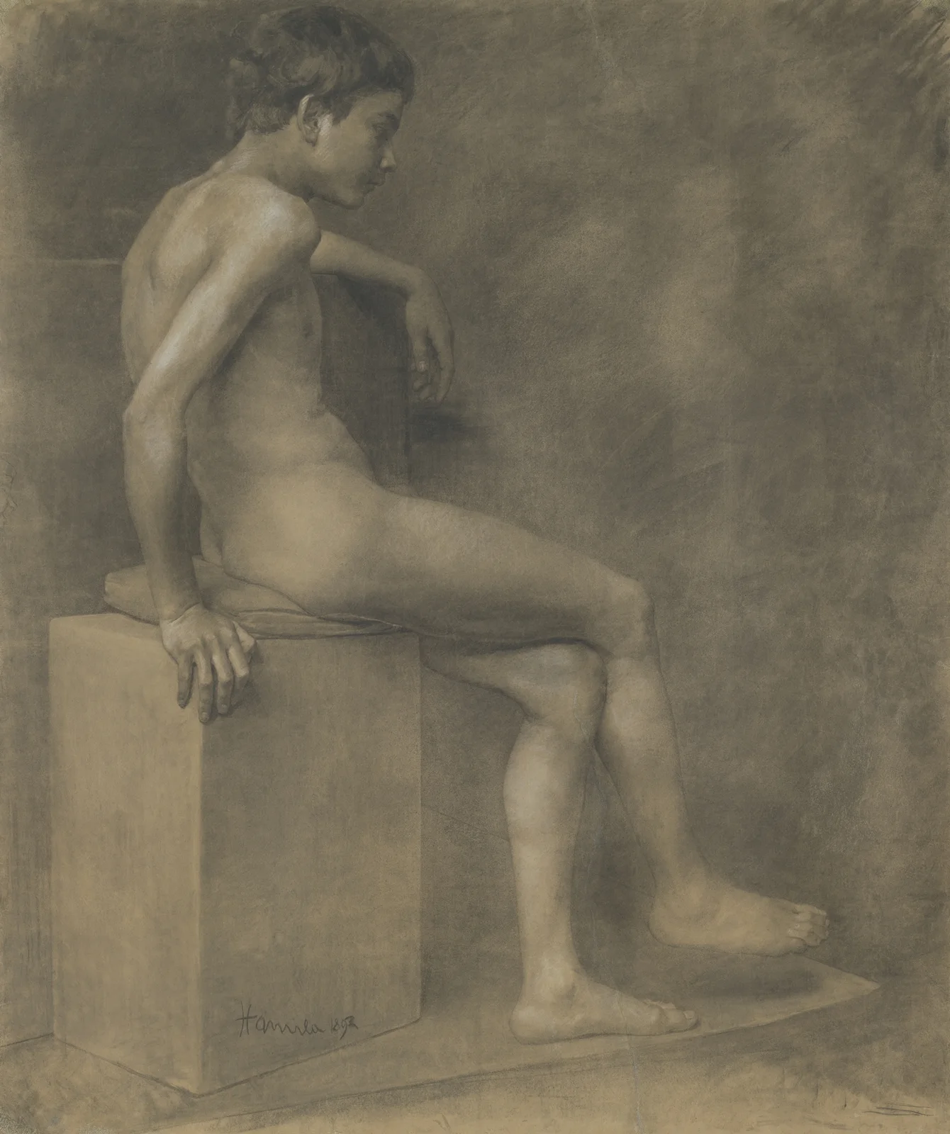 Sitting boy av Jozef Hanula