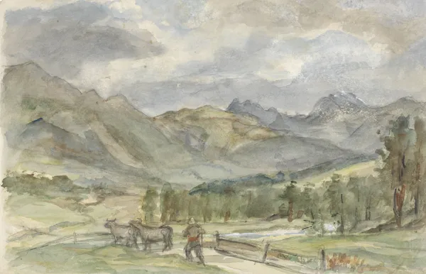Berglandschap met veehoeder en twee koeien av Jozef Israëls