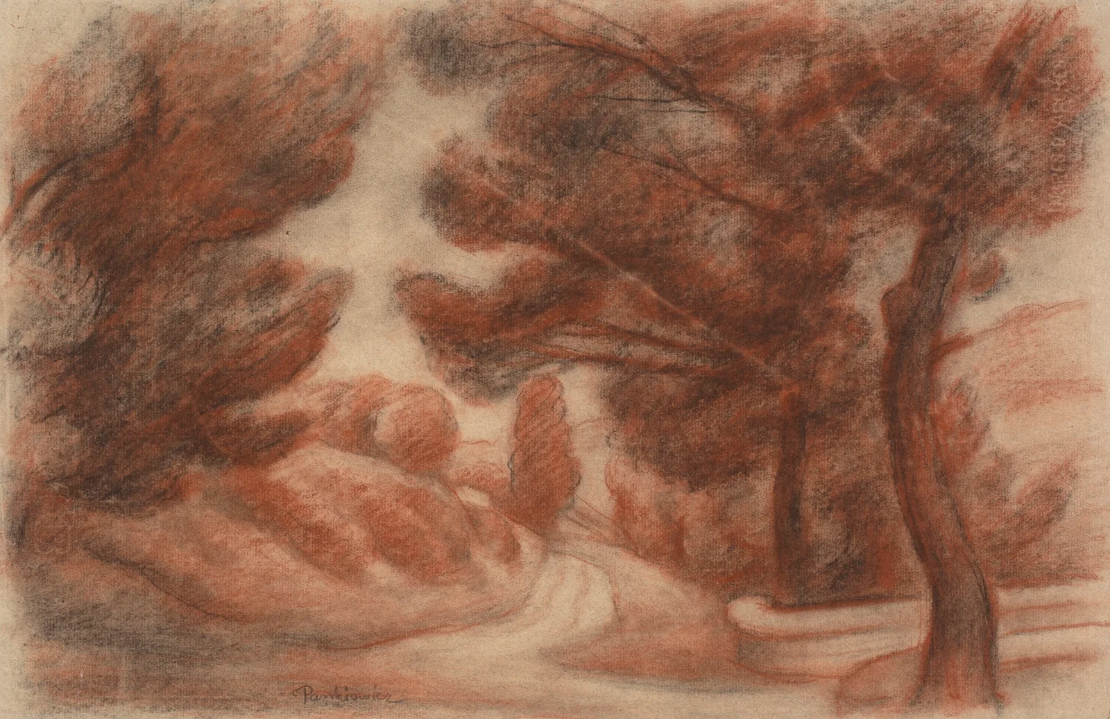 Landscape with a road among trees av Józef Pankiewicz