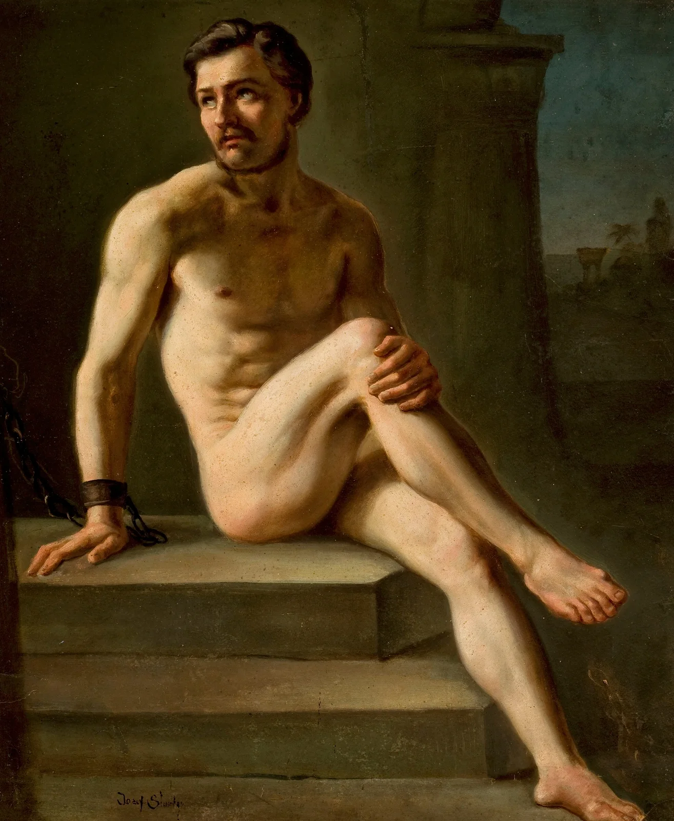 Male nude study av Józef Simmler