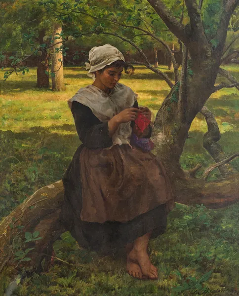 A Peasant Girl Knitting av Jules Breton