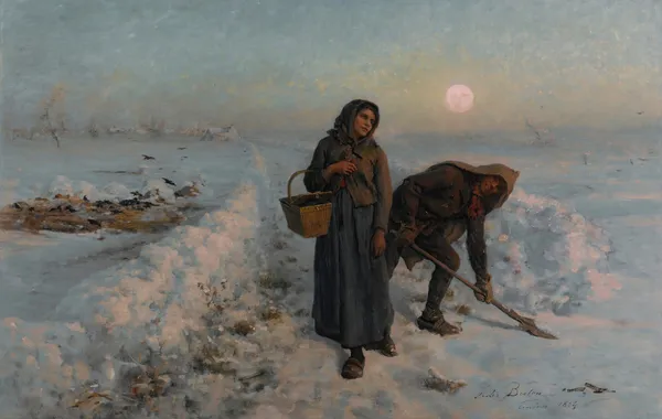 Sur la route en hiver; artois av Jules Breton