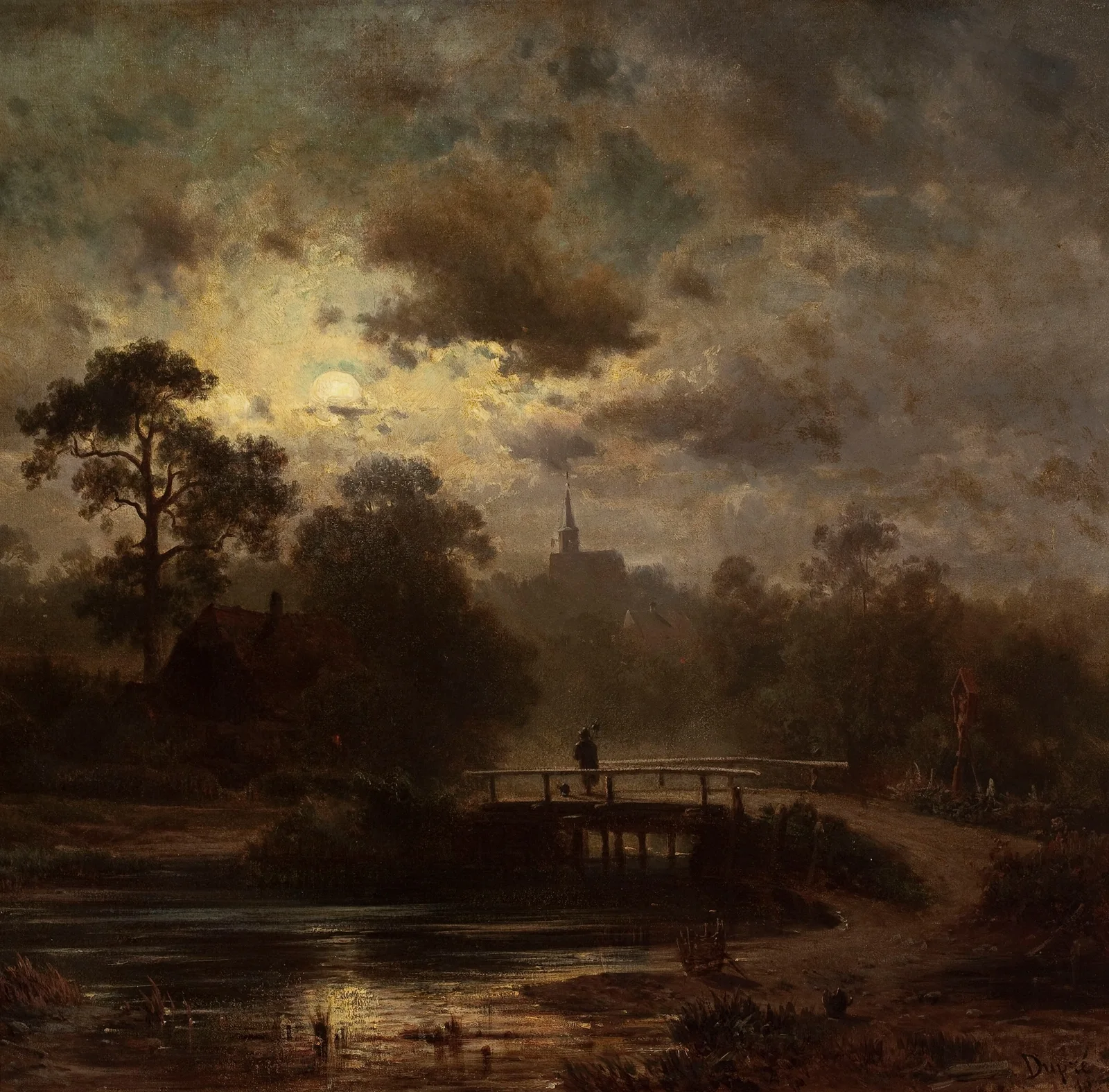 Landscape by moonlight av Jules Dupré
